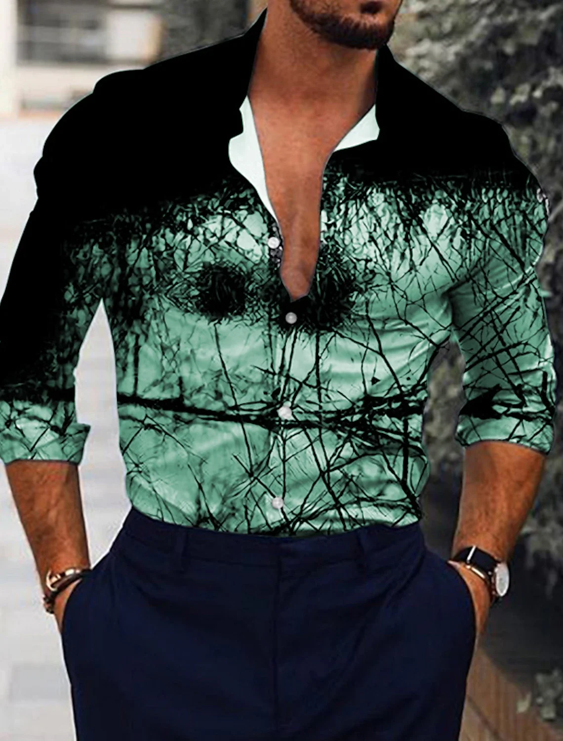 New simple line casual men's formal shirt button shirt long sleeve business daily autumn spring summer 3D shirt collar button