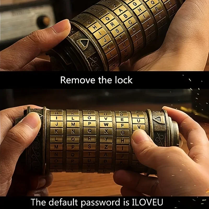 Vintage Golden -Cylinder Lock Box Ornament with Ring Ideal for - Gift for Valentine Day -Halloween Christmas Surprise Gifts