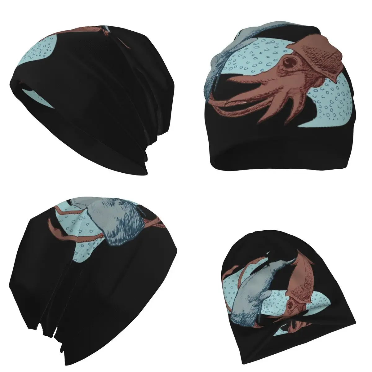 الحيوانات المنوية الحوت مقابل الحبار العملاق الدافئة محبوك قبعة موضة بونيه قبعة الخريف الشتاء في الهواء الطلق قبعات حريمي للرجال النساء الكبار