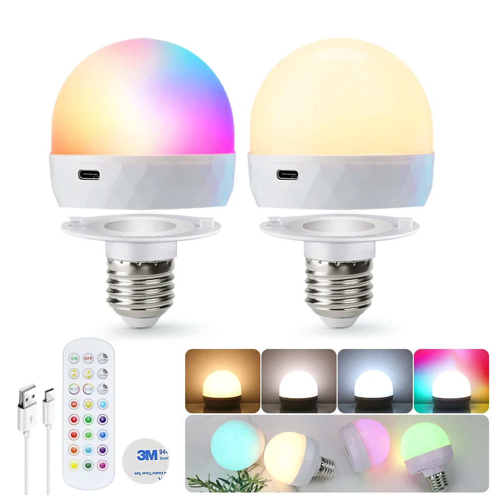 LED Light Bulb Rechargeable E27 USB 5V Magnetic attraction RC Dimmable Camping Equipment Party For home LED Lamp Room Ampoules