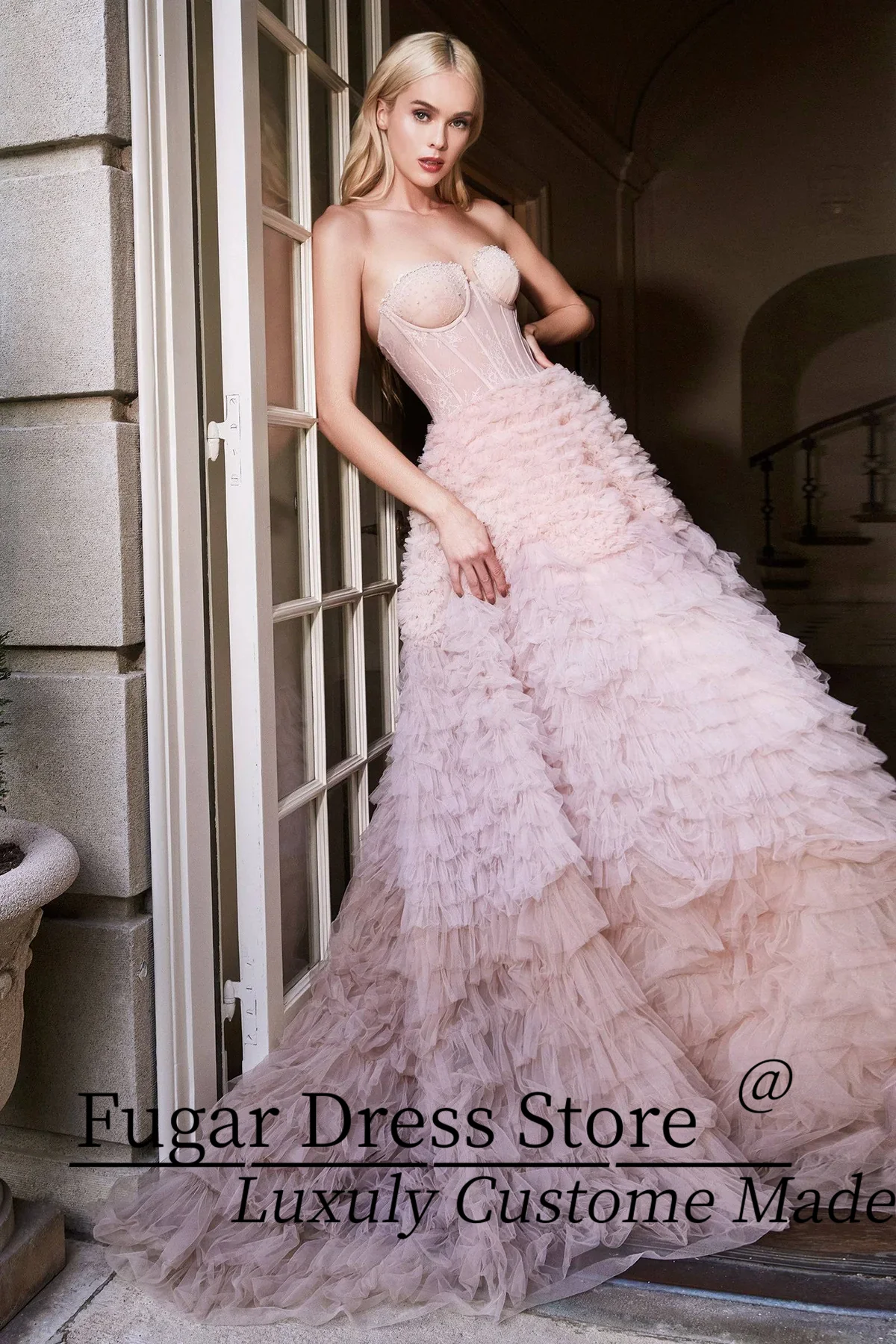 Cinderella Divine Ladivine Quinceanera Dress Chantilly Lace Shine Glass Beads Ruffled Ombre Skirt Ball Gown vestidos de fiesta