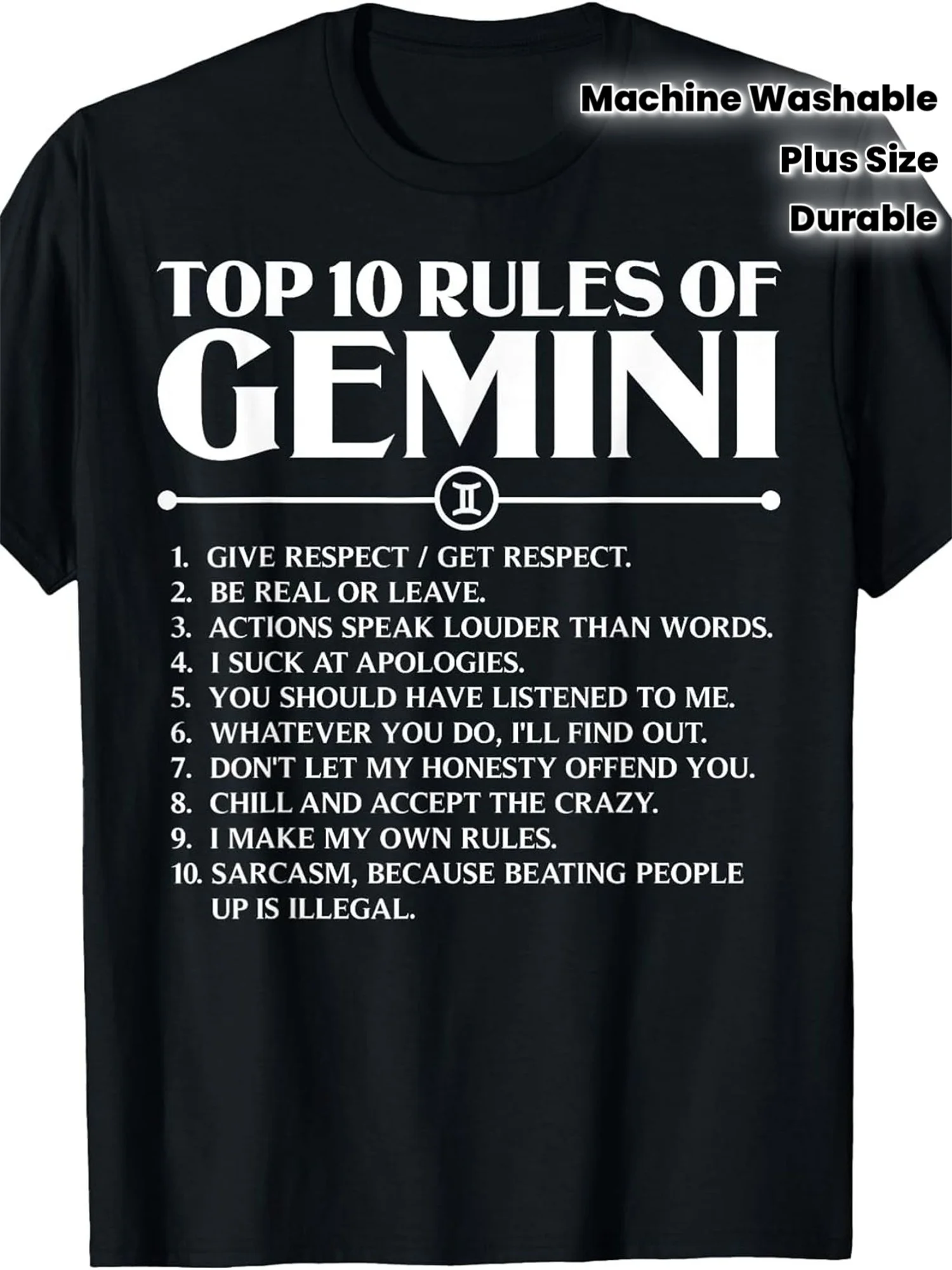 Top Ten Rules of Astrology Signs T-Shirt for Gemini, Women's T-Shirt, Plus Size, Round Neck, Black, Machine Washable, Gift, Casual Wear, Zodiac Apparel, Printed Design, Short Sleeve Top, Breathable Material, Strong Stitching, Gemini Zodiac T-Shirt, Loose Fit, Gift for Her, Zodiac Enthusiasts