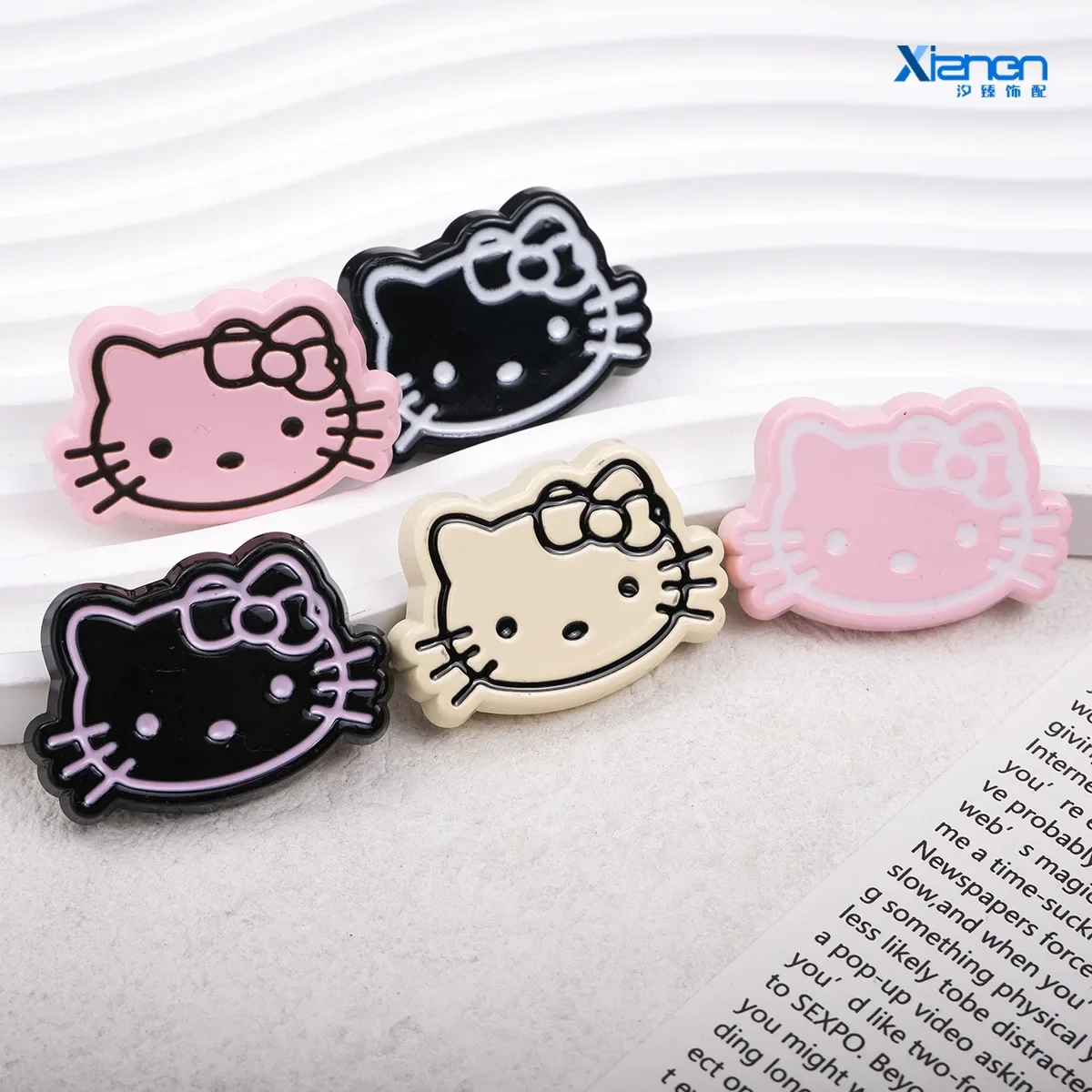 5pcs Cute Black Pink White Sanrio Hellokitty Head Resin Flatback Supplies Diy Kawaii Resin Accessories Crafts Materials