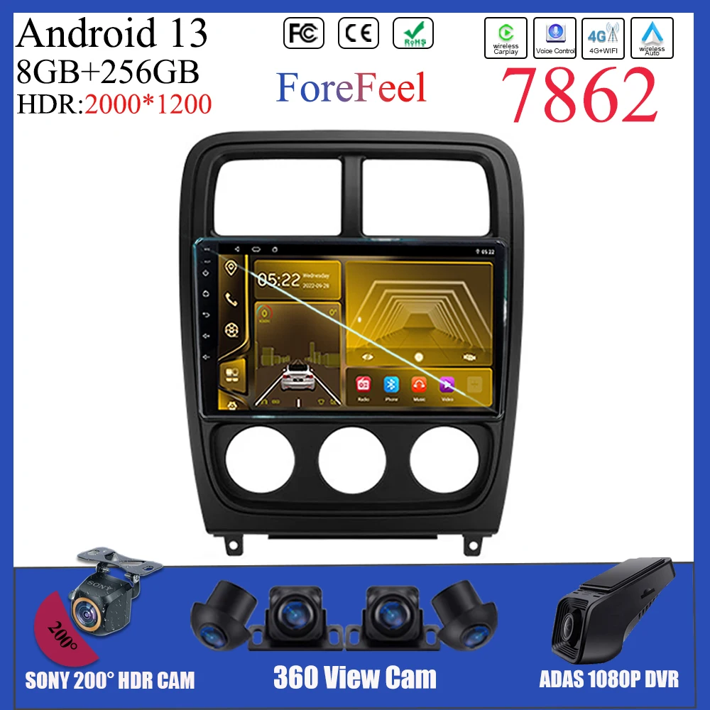 7862 Android 13 For Dodge caliber 2009 2010 2011 Auto Stereo Carplay Radio Touch QLED Screen GPS Bluetooth WIFI DSP IPS DVD BT