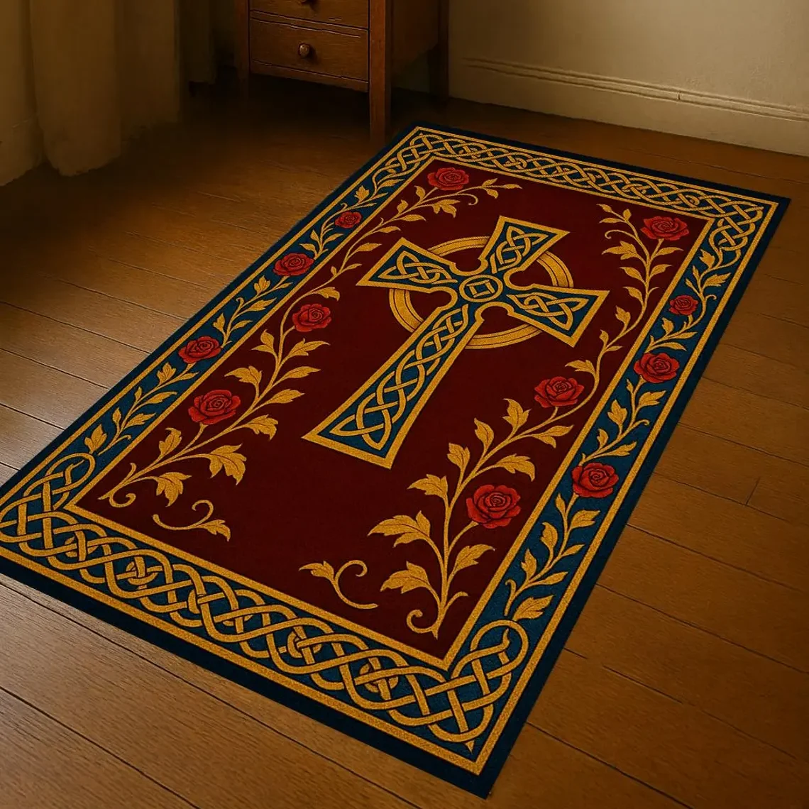 Gothic Cross Vintage Area Rug, Christian Prayer Pattern Floor Carpet Mat for Living Room Bedroom Home Decor Accent