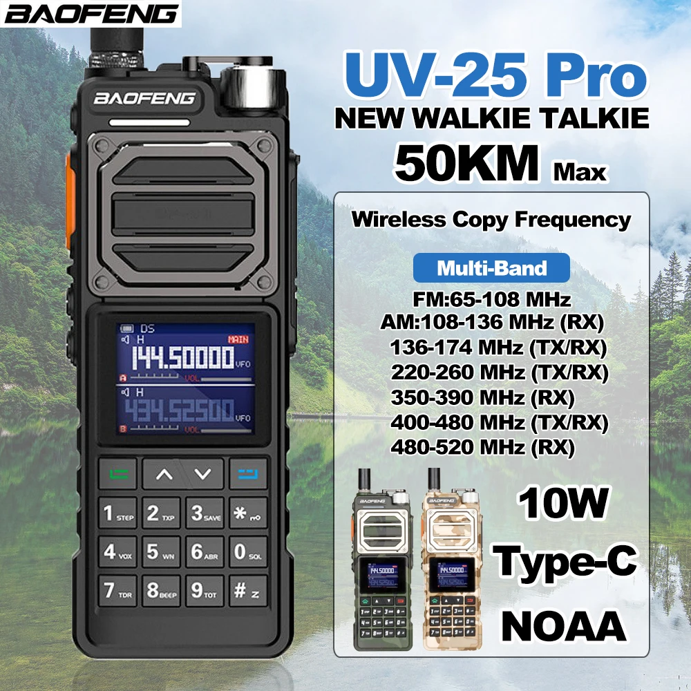 BAOFENG ใหม่ UV-25 Pro Walkie Talkie Multi Band 10W Tri-โหมด 50KM Max Long Range วิทยุสื่อสาร UV25 ไร้สายสําเนาความถี่