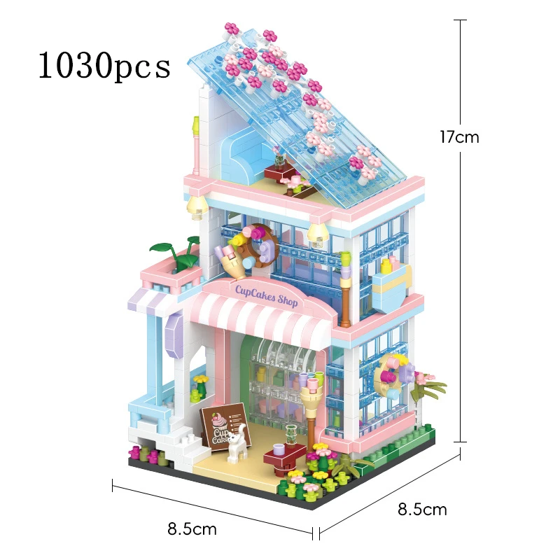 City Street View Dessert Shop Coffee Shop Music Bar Building Block Assembly Children\'s Toy Decoration For Girl Birthday Gift