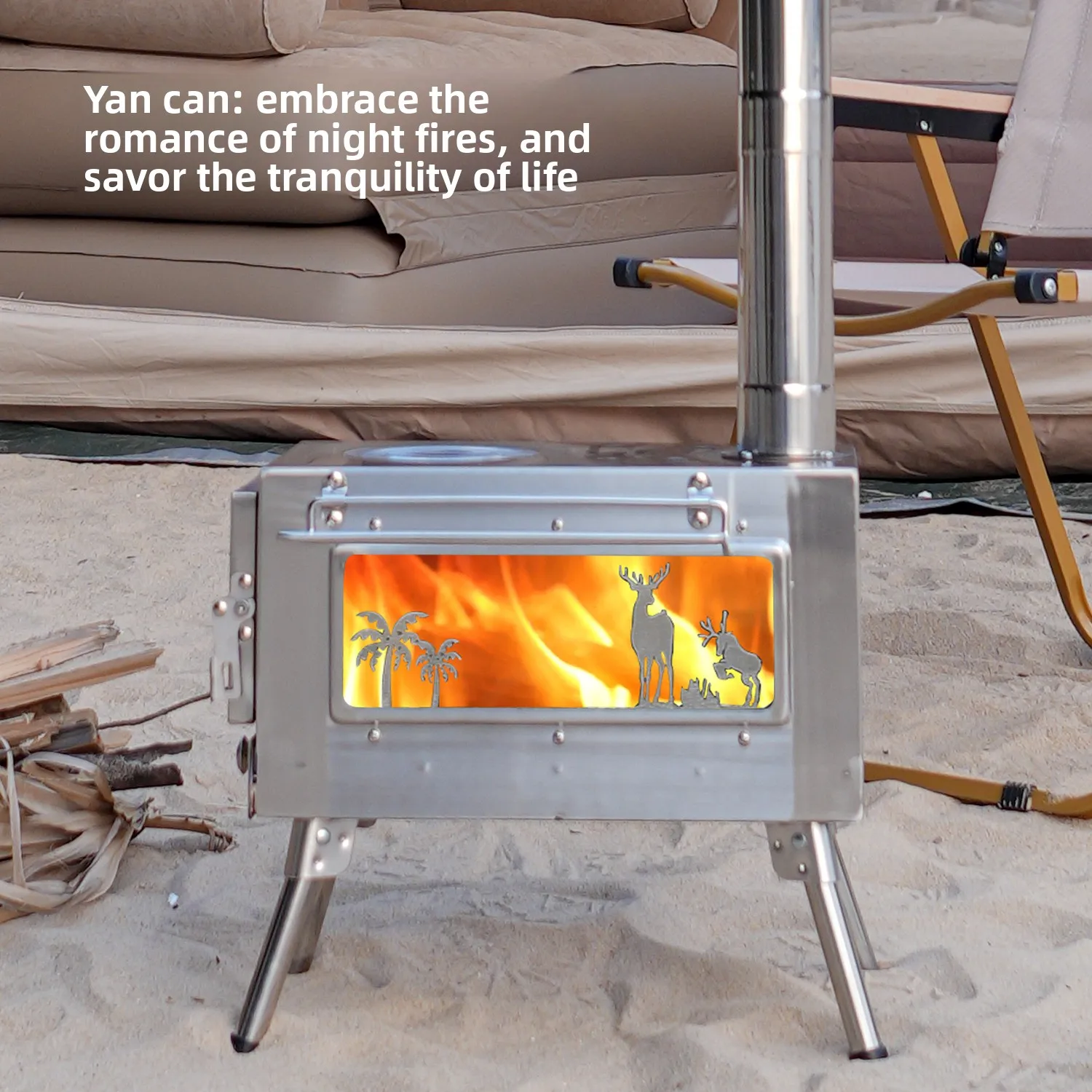 Portable Folding Wood-burning Stove Dual-Purpose Outdoor Storage Stainless Steel Cookware for 3-5 People Camping Tent Heating