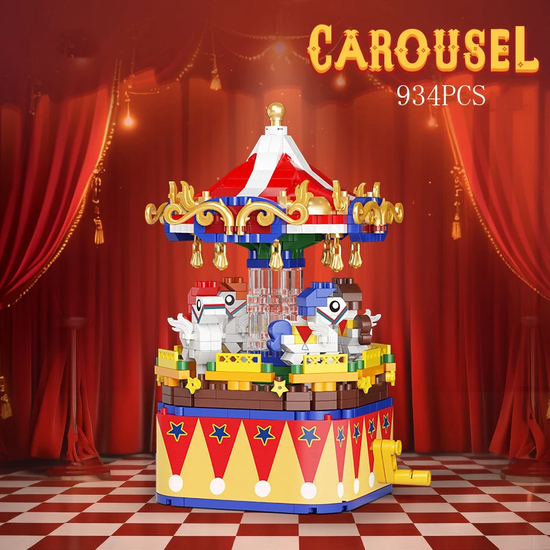 

Idea Amusement Park Carousel Mini Block Assembly Building Brick Joker Clown Merry-go-round Educational Toys With Light For Gifts