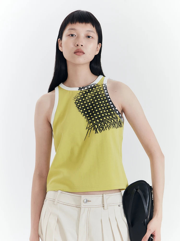 

f Made Printed Cooling Mat Vest Original Design Loose Fit Cotton Nylon ort Sle Summer Women's Faion Top