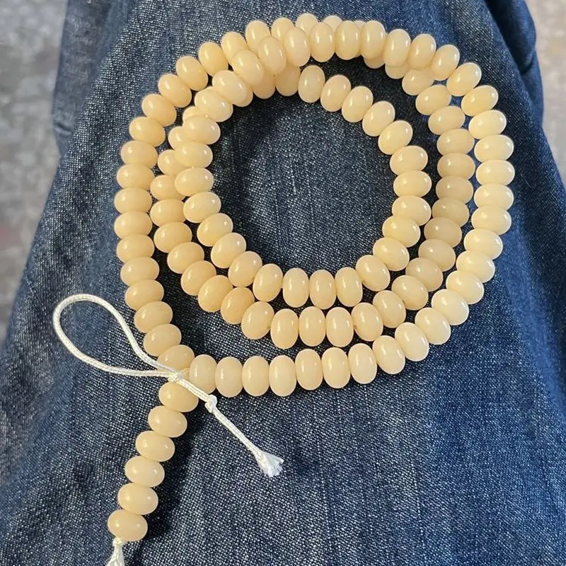 Jade-like cream abacus , high-polish Bodhi root chicken oil yellow Buddhist beads, collectible hand bracelet, prayer
