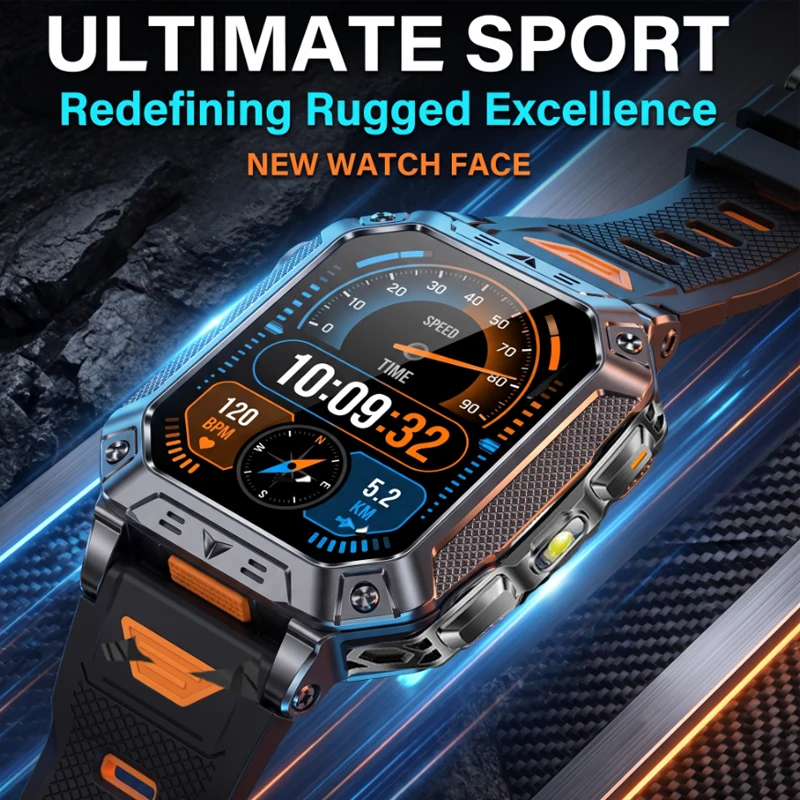 2026 New Military Grade 1400mAh Sports Smart Watch 10ATM Waterproof Flashlight Heart Rate Bluetooth Call Outdoor Smartwatch Men