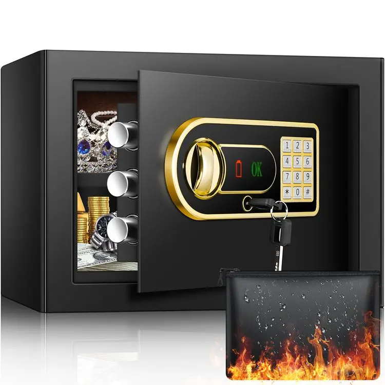Factory Quality Home Safe Box with Key Lock Black Body Electronic Lock 2 Removable Shelves Optional Size Factory Direct
