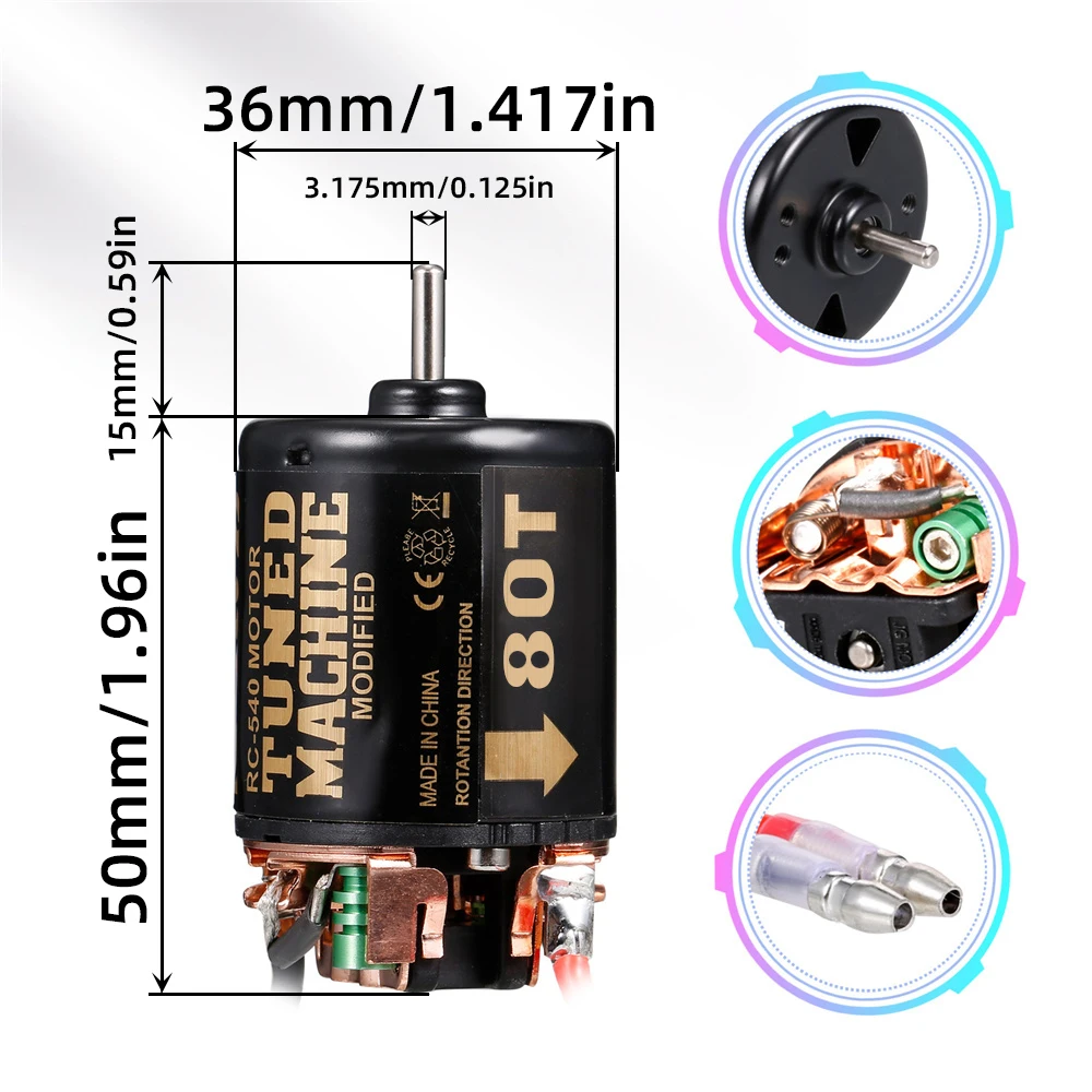 RCXAZ 540 Brushed Motor 13T 21T 35T 45T 55T 80T Motor for 1/10 RC Car Creeper Axial SCX10 90046Traxxas TRX4 TRX6 Redcat Gen8 HSP