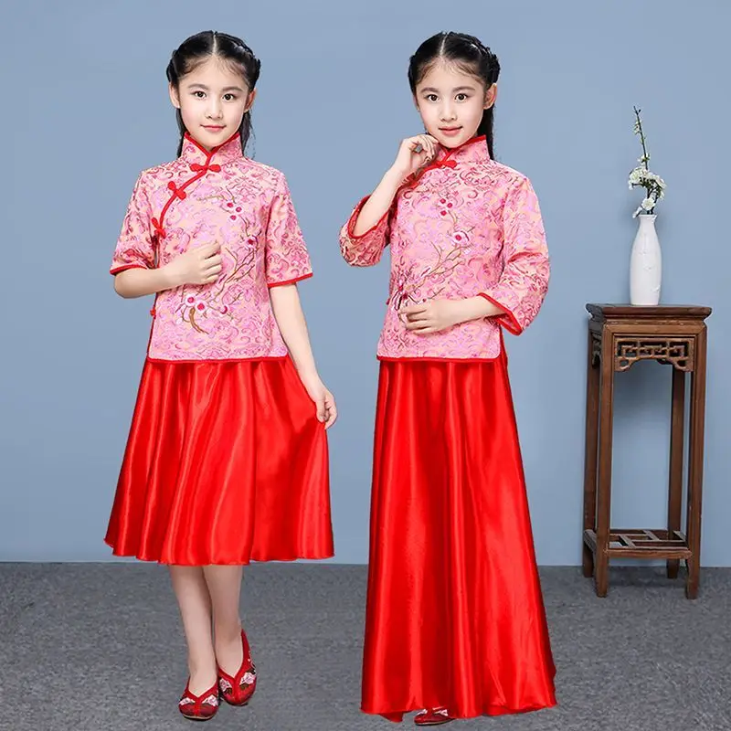 Girl Republic of China Children\'s Student Costume Performance Costume Zhongshan Costume Hanfu Traditional Chinese Garments