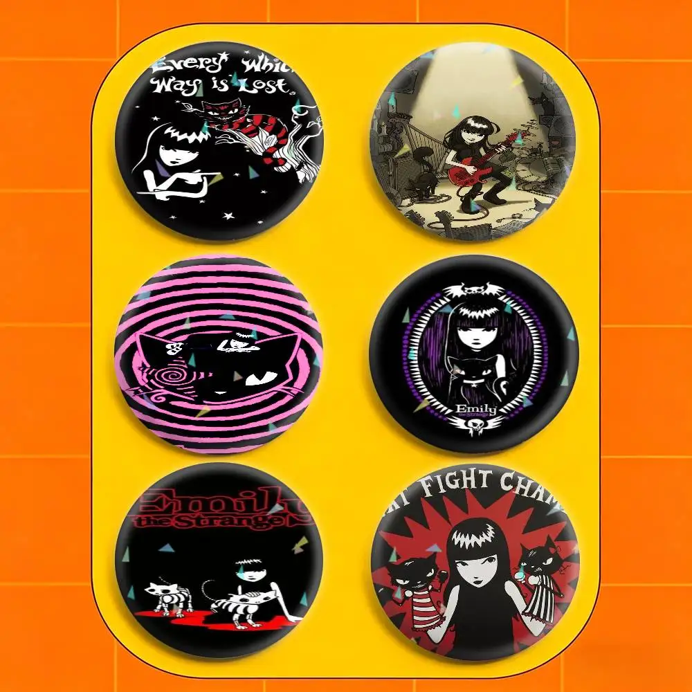 E-Emily The Strange Cat Emo 32/44/58mm Handmade Pins Round Brooch Badge Backpacks Clothes Jewelry Gifts