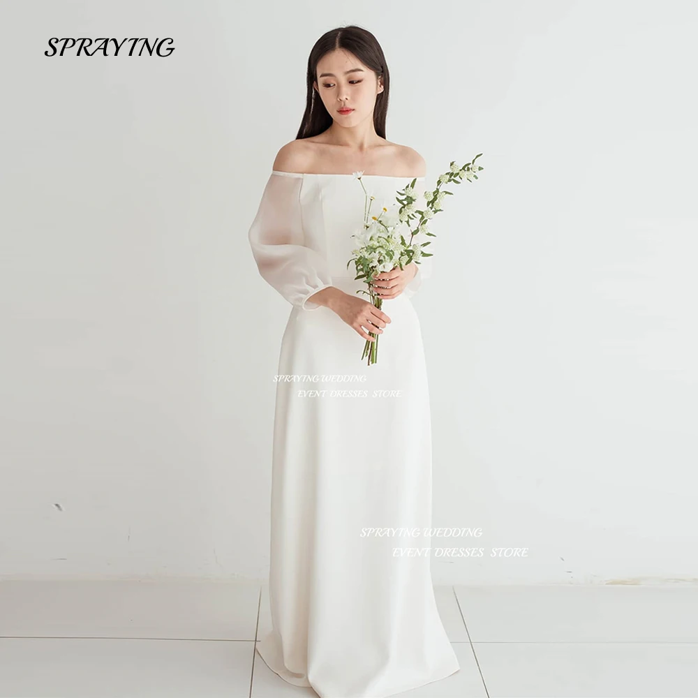 Sprühen einfach von der Schulter Langarm Brautkleid Korea Fotoshooting Chiffon bodenlangen Brautkleid nach Maß