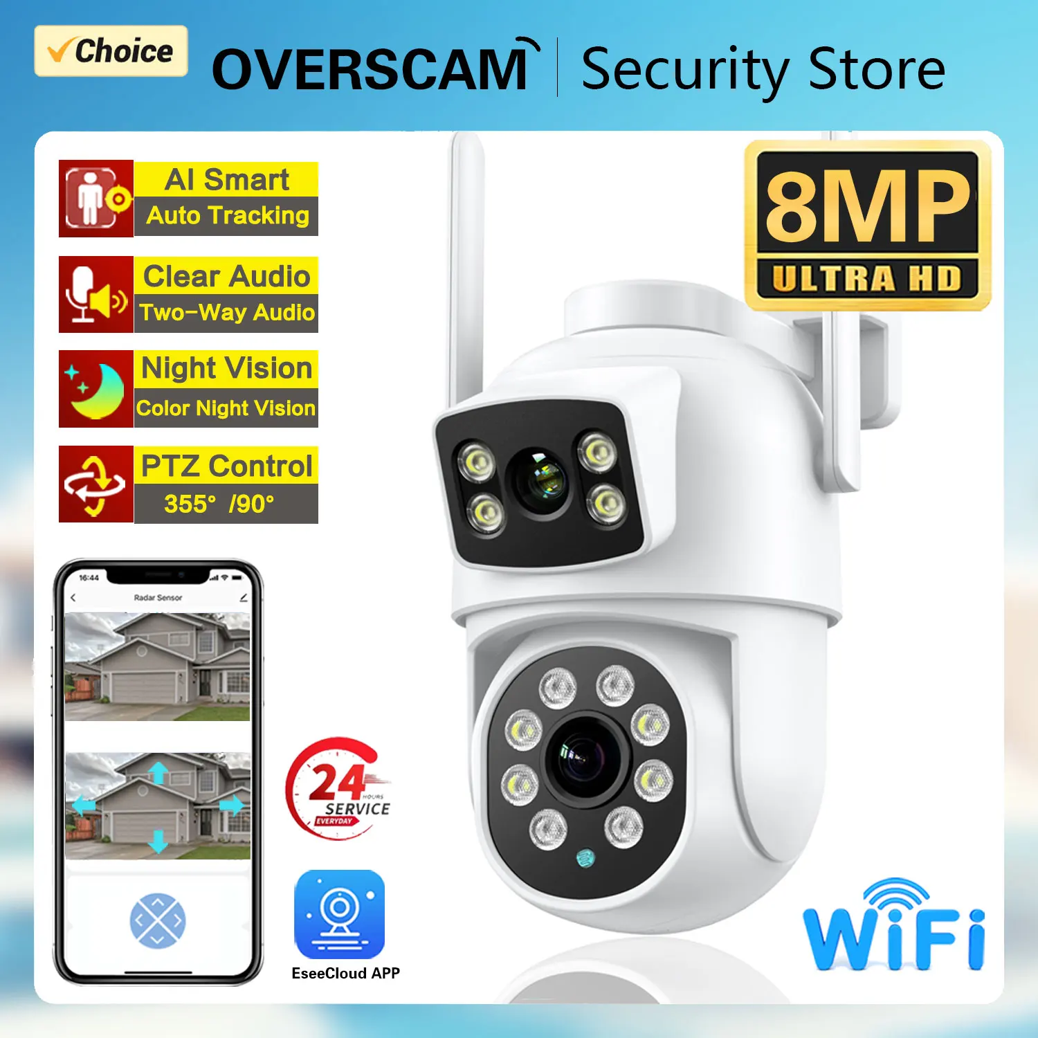 

4K 8MP PTZ WIFI Camera Dual Lens Dual Screen IP Camera Outdoor 4MP HD Auto Tracking Security Protection CCTV Surveillance Camera