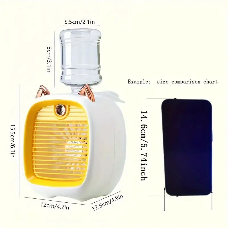 3-Speed Mini Cooling Fan with Spray & USB Recharge, Compact Portable Air Cooler & Desk Humidifier, Lithium Battery Powered for O
