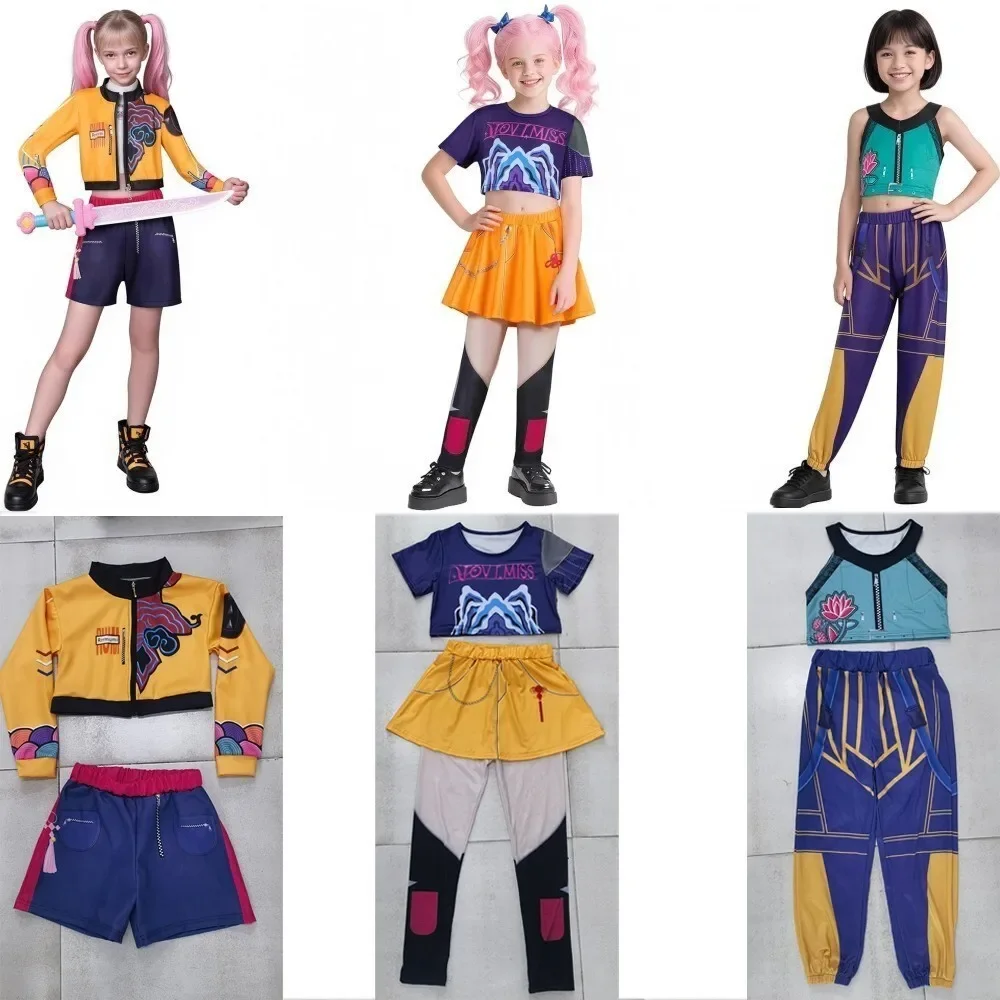 Crianças meninas kpop caçadores de demônios cosplay rumi mira traje fantasia vestido perucas roupas