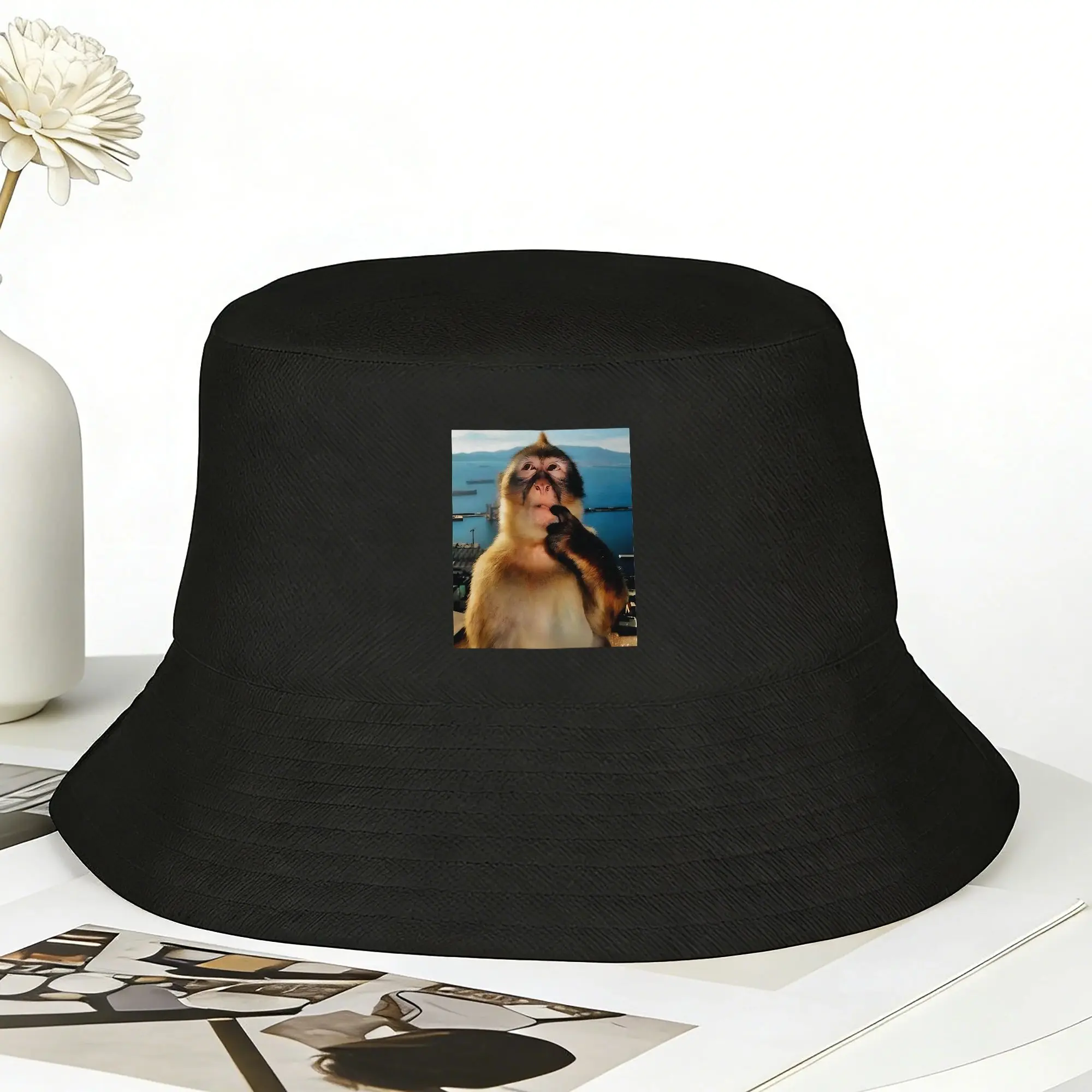 Poczekaj, jestem super! Zabawny kapelusz typu bucket hat z małpką, styl uliczny, czapki rybackie dla par, składane, personalizowane, DIY
