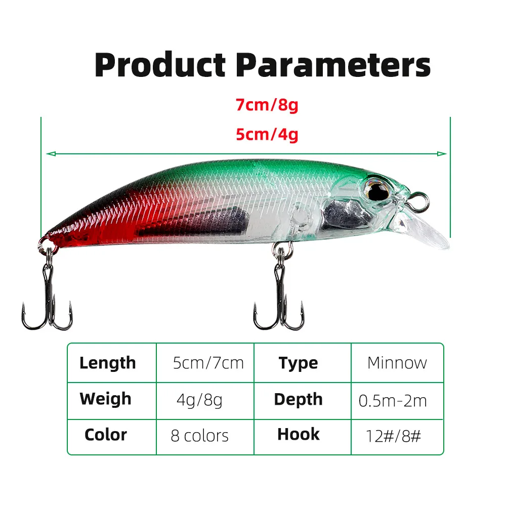 Fishing Lure 5cm 4g/7cm 8g Sinking Minnow Fishing Lure Bait for trevally Sea Bream Tarwhine