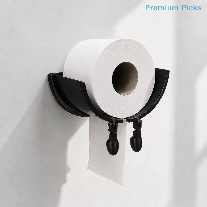 portableWall Mounted Toilet Paper Holder Creative Waterproof Black Easy Install No Drill for Bathroom Home Rental Apartment Use