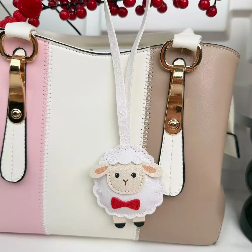 Kawaii PU Leather Sheep Keychain Soft Lightweight Lamb Keyring Multi-Color Round Heart Bag Charm Girlfriend