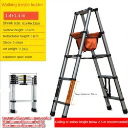 1.4+1.4M Stainless Steel Folding Ladder Herringbone Ladder Telescopic Ladders Step Ladder Household Engineering Stairs for Home