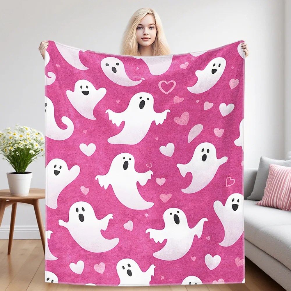 Pink Ghosts Flannel Luxury Blanket, Lightweight And Comfortable Woolen Blanket, Ultra-Fine Fiber