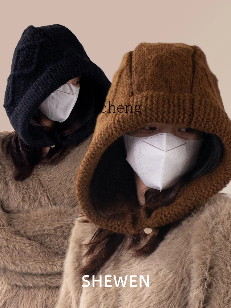 Yy Big Head Circumference Balaclava Women's Autumn and Winter Thickening Face-Showing Sleeve Cap