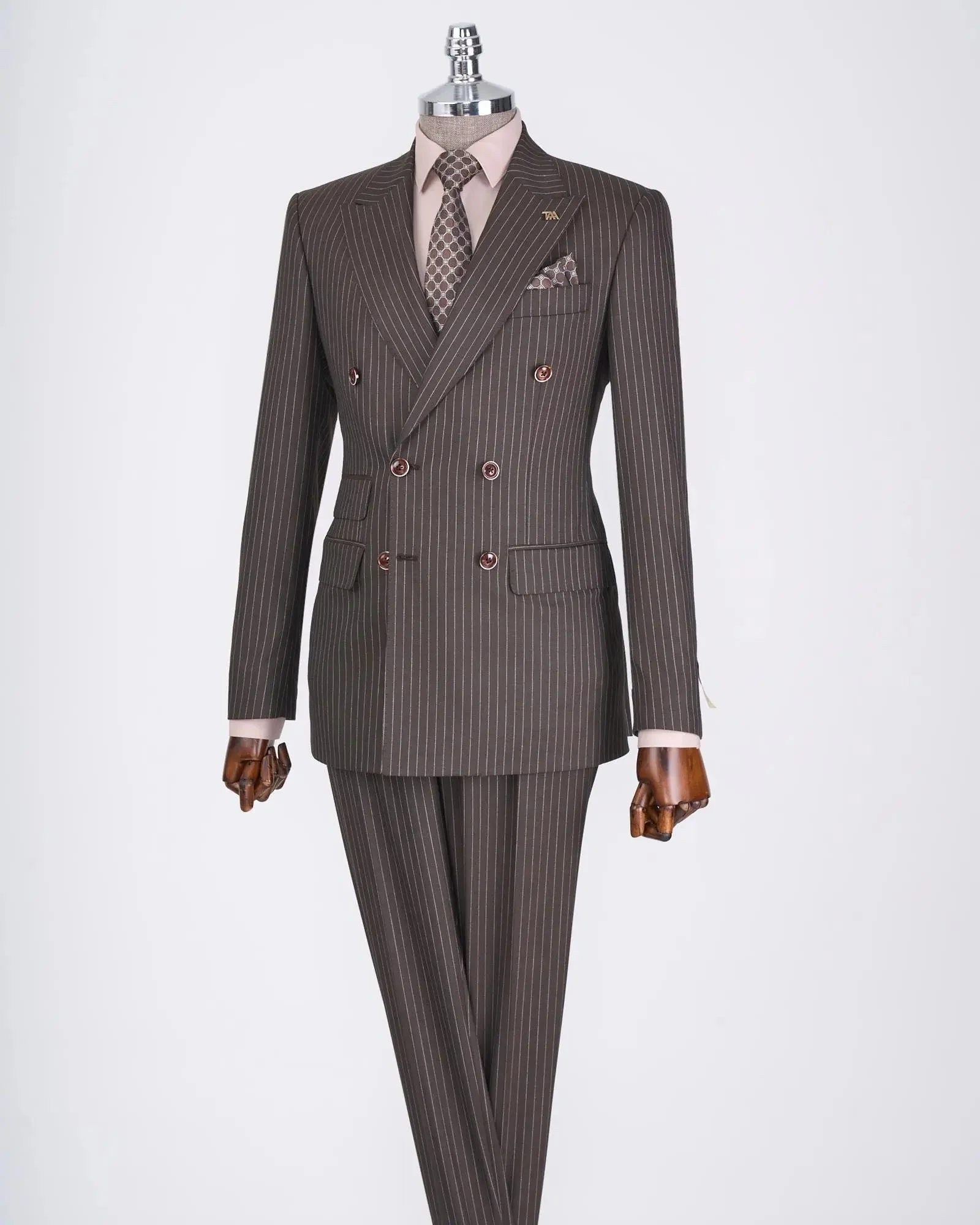 Suit 2 Pieces Men Double Breasted Pinstripe Peak Lapel 6 Buttons Slim Fit Formal Business Wedding Groom Tuxedo Pants Customized