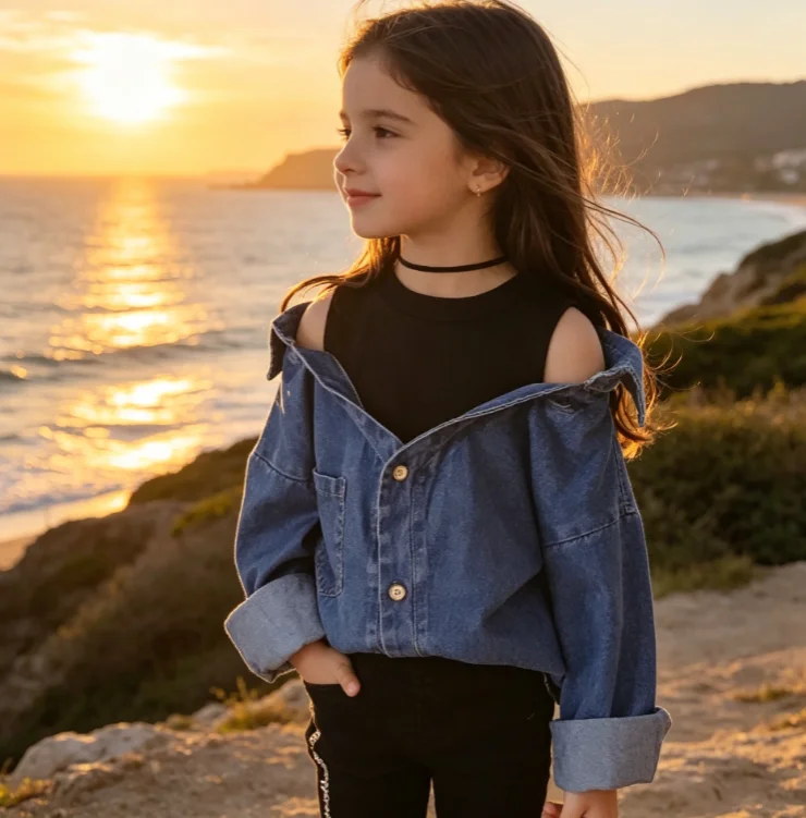 Girls' Coat 2026 Spring and Autumn New Children's Clothing Korean Style Girl Baby Foreign Style Fake Two Denim Shirts