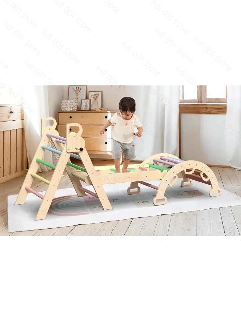 Wooden indoor children's climbing frame - a baby's physical training toy with simple and foldable triangular design