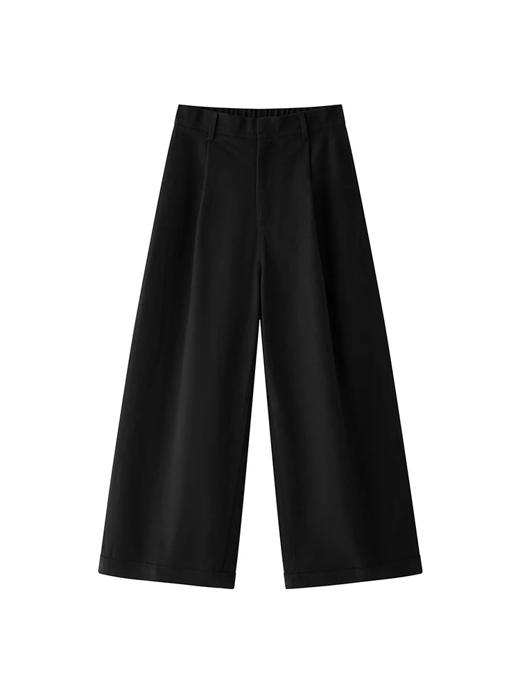 LANMREM High Waist Wide Leg Pants For Women Straight Office Lady Loose Trousers Black Minimalism Style 2024 Autumn New 26C412