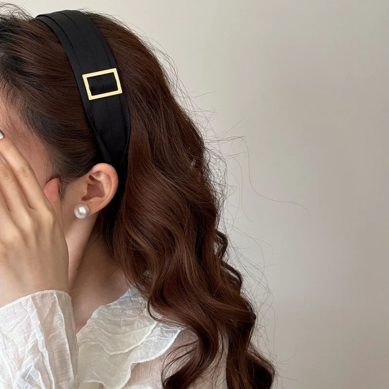 12PCS/LOT New Style Elegant Gold Square Buckle Headband for Women Handmade Retro Hair Accessories Solid Fabric Hairband