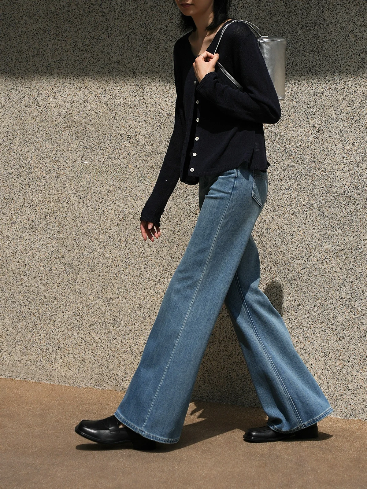 

Loose Cotton Denim Bell Bottom Pants Women's High Waist Wide Leg Jeans Spring Style Casual Washed Blue Jeans plus Size