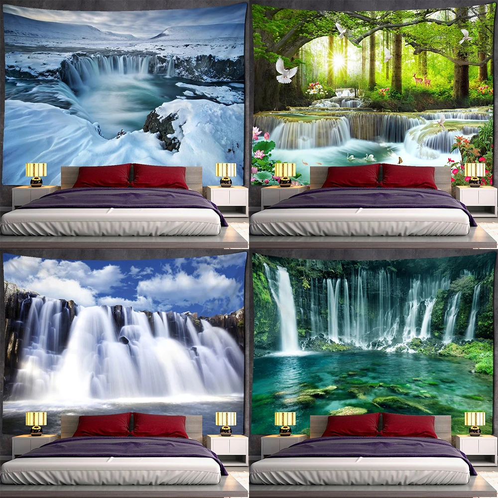 Mountain stream tapestry waterfall pattern room background cloth home decoration bedroom living room wall hanging cloth