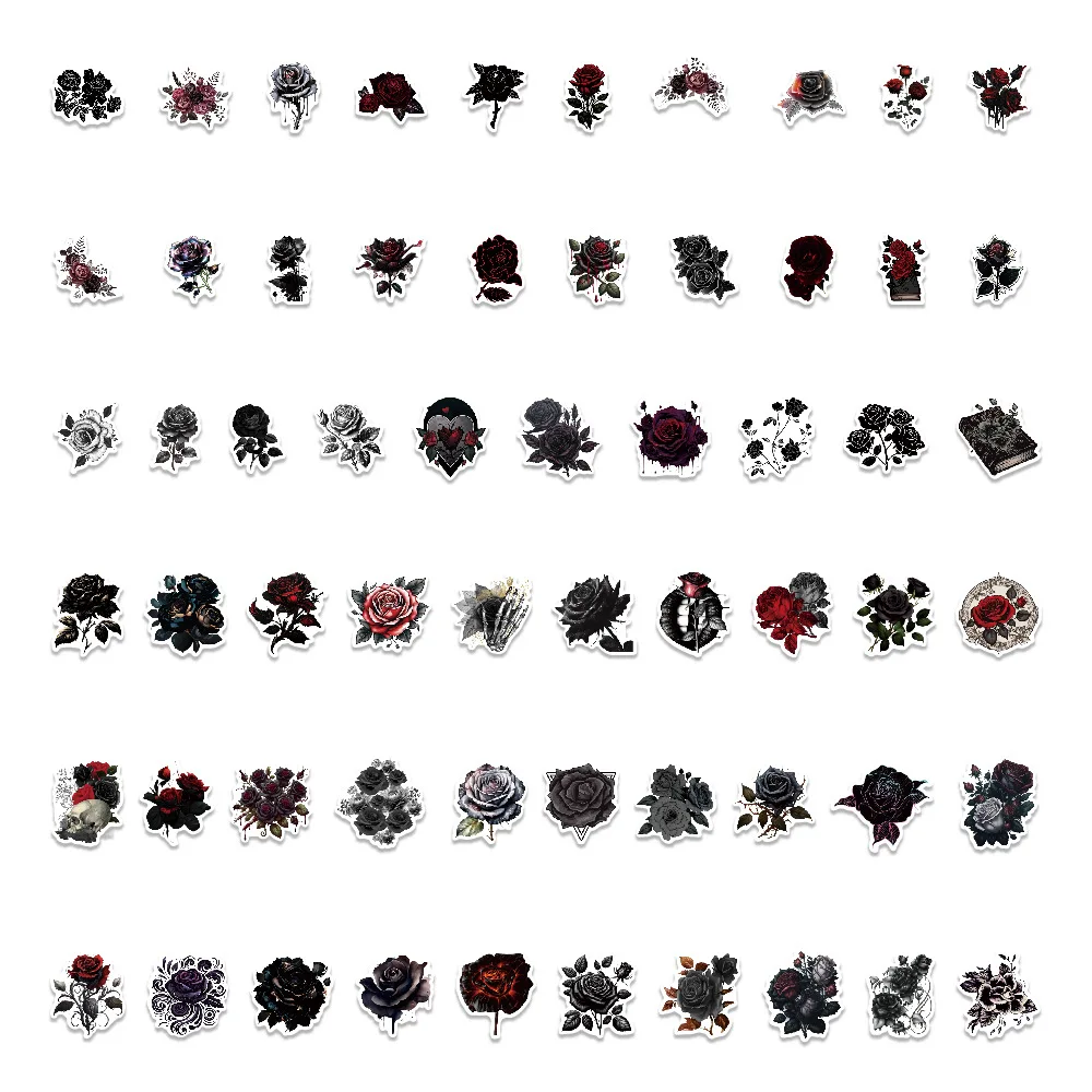 10/60PCS Dark Aesthetic Gothic Style Black Rose Cartoon Graffiti Stickers Decorate Mobile Phone Case Laptop Suitcase Decals