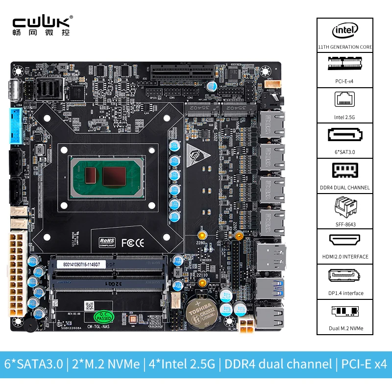 Imagem -02 - Cwwk-nvme e Sff8643 Nas Board 11ª Geração I31115g4 I5-1135g7 I7-1165g7 Rede Rede 2.5g Sata 3.0 M.2 Nvme Sff9643