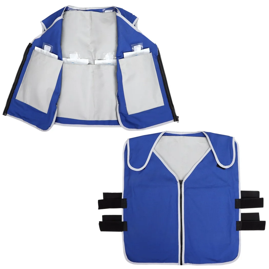 Chaleco refrescante azul de verano para chaleco de rescate contra incendios de alta temperatura con paquetes de hielo, ropa refrescante para clima caliente, chaleco fresco, abrigo