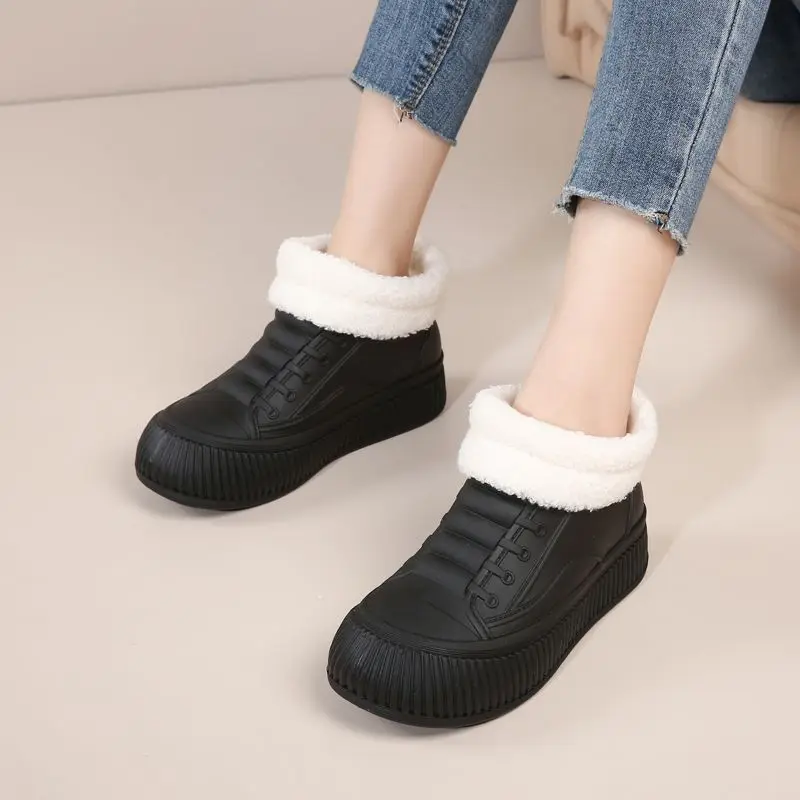 2025 spring high top ankle fur sneakers ladies waterproof PVC galoshes New green elevator rain shoes for women