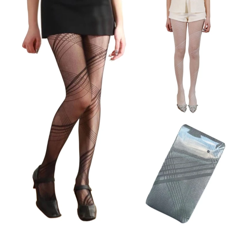 

Women Sexy Hollowed Out Fishnet Pantyhose Stockings Diamond Striped Pattern Vintage Bottoming Leggings Mesh Tights Dropshipping