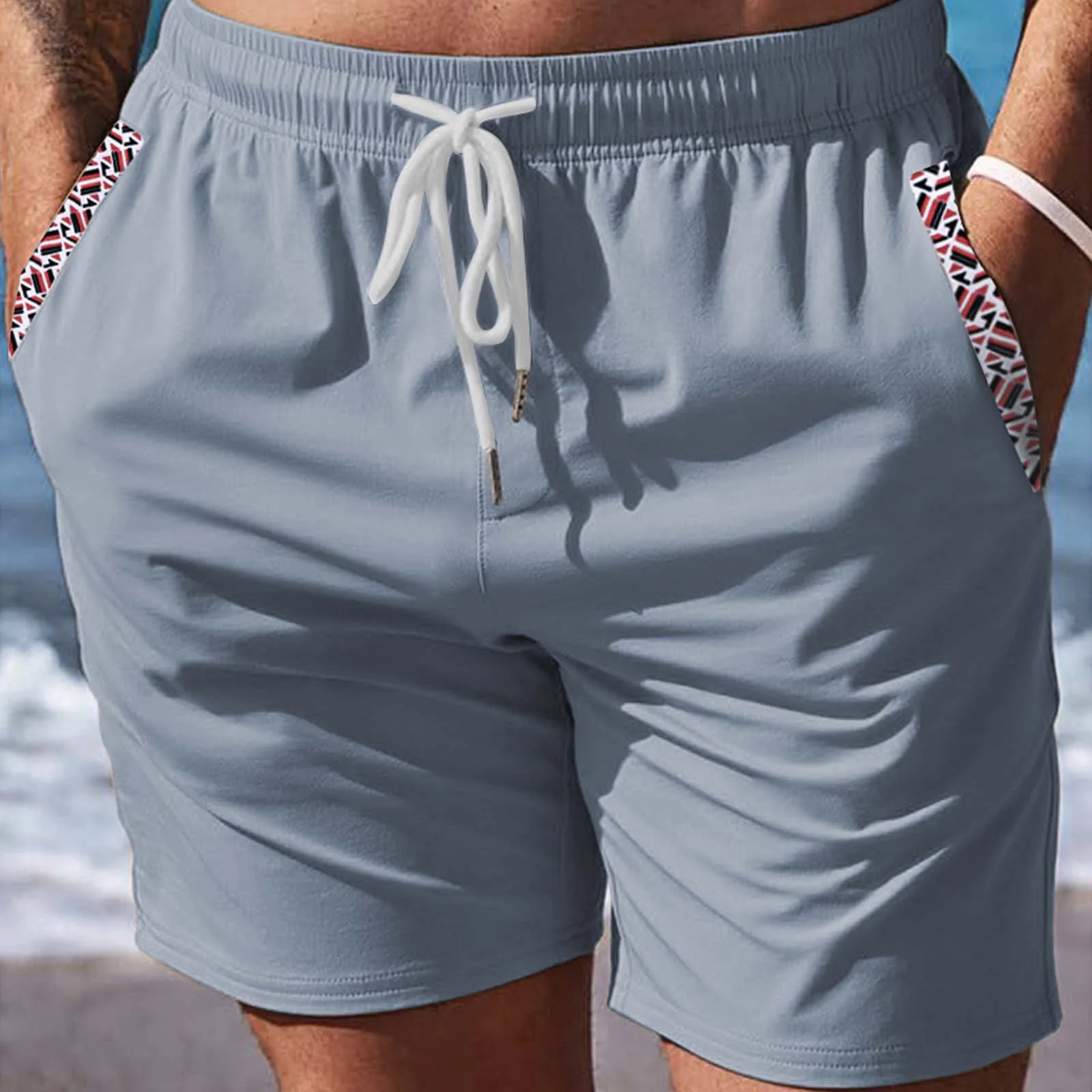 Solid Color Slim Fit Drawstring Shorts Men’s Casual Beach Vacation Shorts With Pockets 2024 Summer New Fashionable Shorts