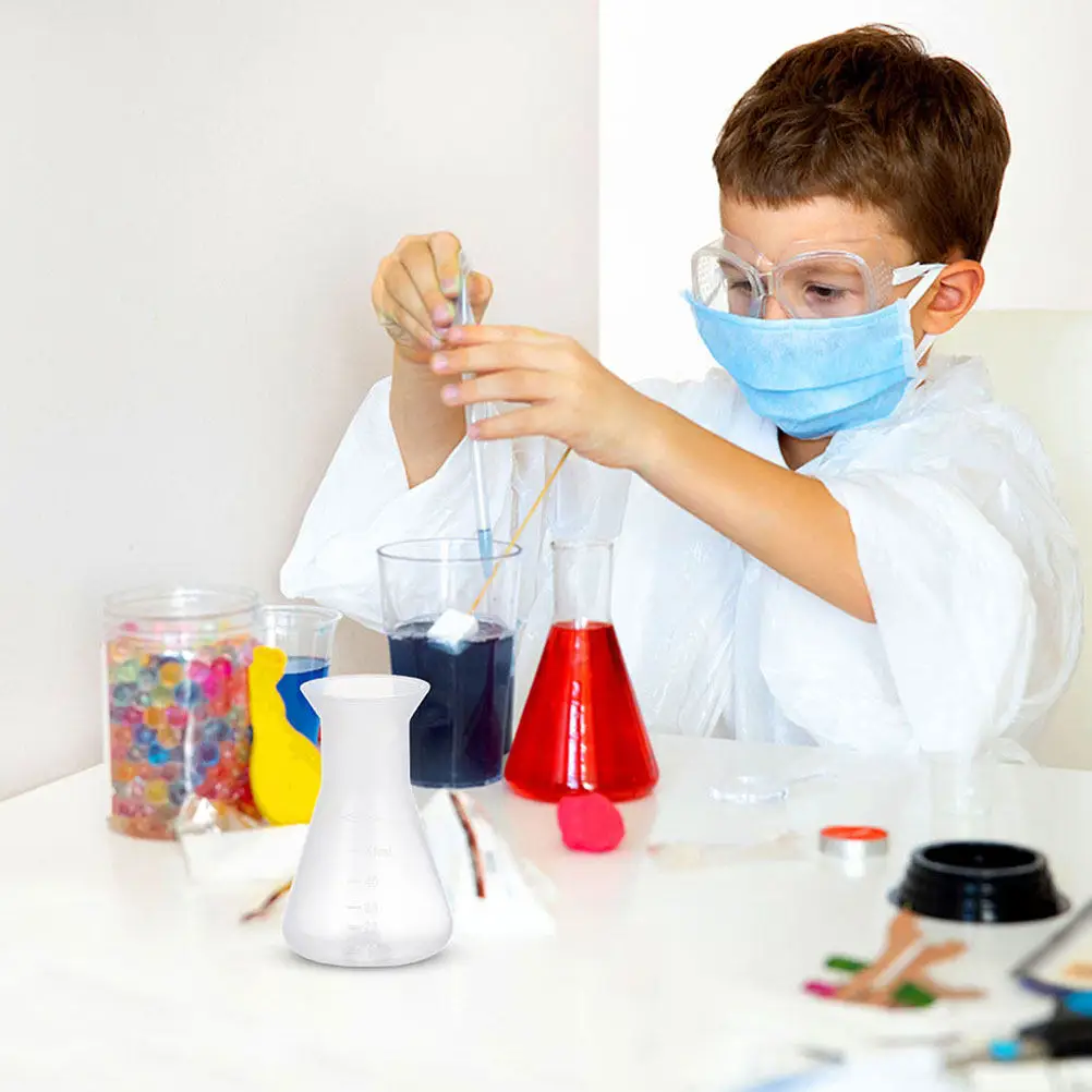 

8Pcs Plastic Conical Flasks Laboratory Erlenmeyer Flask Set Narrow Neck Science Experiment Flask with Scale Plastic Flasks