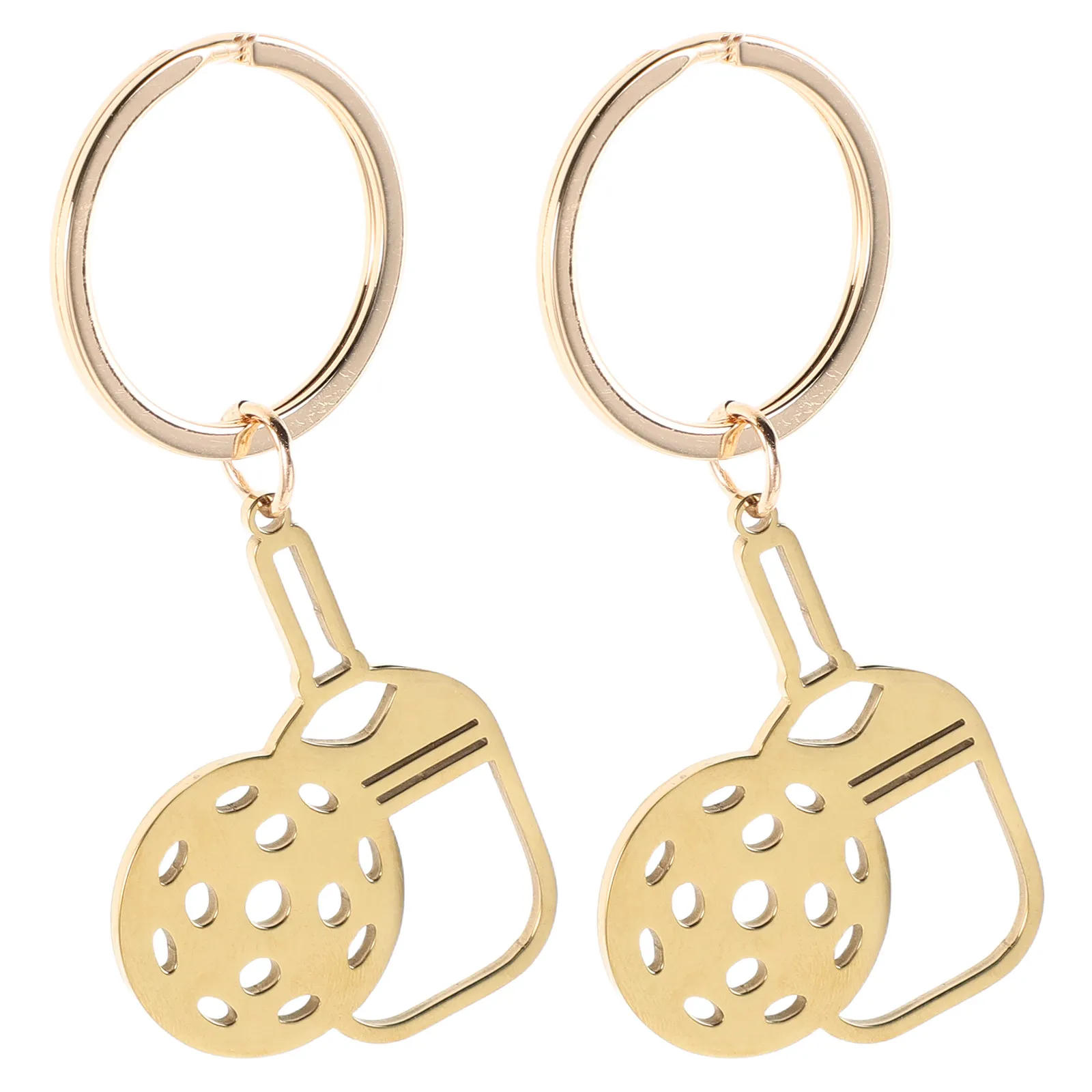 2Pcs Pickleball Paddle Keychain Stainless Steel Mini Hollow Paddle Decoration Luggage Bag Charm Key Holder for Players Fans