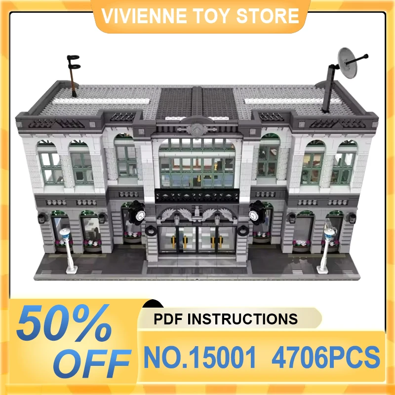 MOC Modular 15001 Technical Brick Bank City Street View Building Blocks Bricks DIY Puzzle Assembly Toys Christmas Gifts For Kids