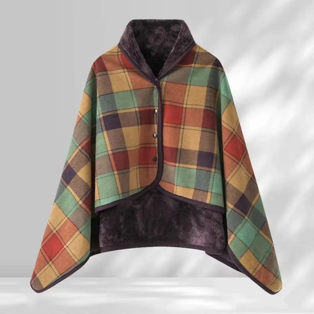 

Lazy Plaid Wearable Blanket Thicken Fleece-lined Casual Office Blanket with Button Soft Thermal Blanket Outdoor Travel