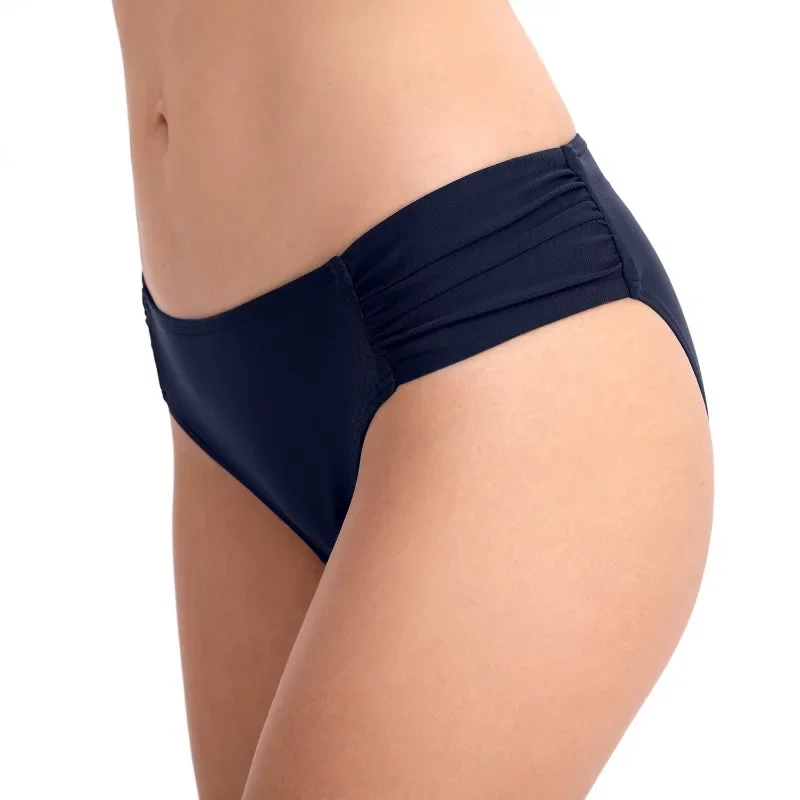 Slip da bagno con pieghe da donna colori solidi pantaloncini da bagno Slim a vita media pantaloncini da spiaggia nuovi estivi moda costumi da bagno Casual da donna