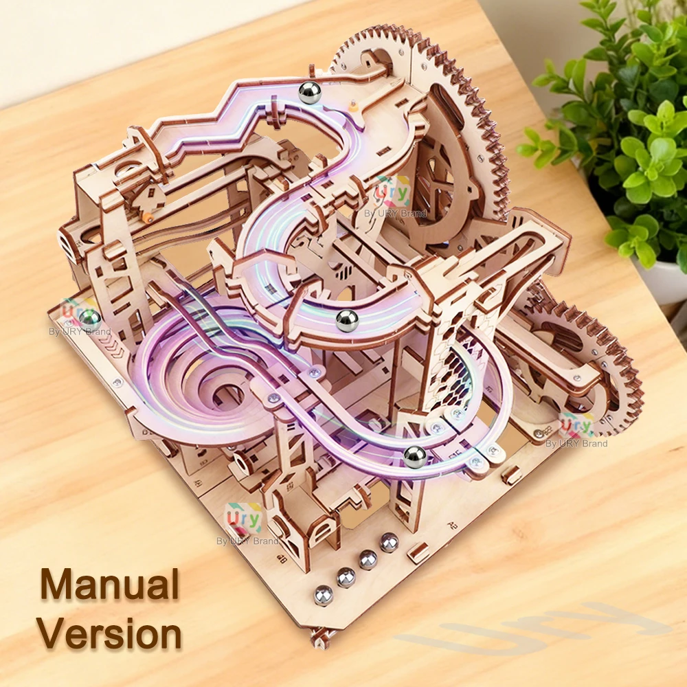 Ury 3D-Holzpuzzle, Marmor-Lauf-Set, Track-Gerät, mechanisches manuelles Modell, Wissenschaft, hoher Schwierigkeitsgrad, Labyrinth-Kugel, Montagespielzeug für Jungen